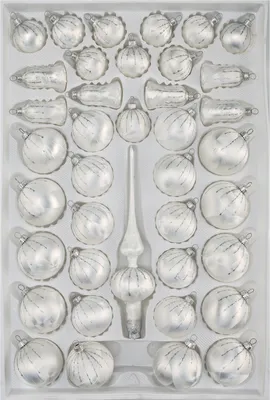 Produktbild von 39 tlg. Glas-Weihnachtskugeln Set in "Ice Weiss Silber" Regen