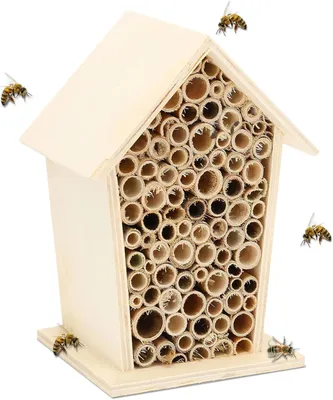 Zdjęcie produktu dla Hotel dla owadów "Bamboe" - dom dla pszczół i motyli - element edukacyjny dla ogrodu - odporny na warunki atmosferyczne - wymiary: 15 x 15 x 7 cm - kolor: żółty