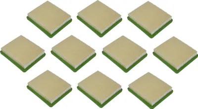 A collection of air filters arranged in a grid on a white background.
