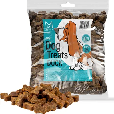Produktbild von MERSJO Hundesnacks Trainingssnacks - 500g hundefutter trocken, Hunde leckerlis, leckereien für Hunde - schonend getrocknete Fleischtrainer, Geeignet für alle Rassen und Größen, Ente