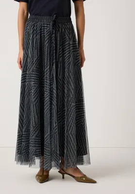 Produktbild von MORE & MORE Damen Mesh-Rock mit Print und Satin-Gummibund, khaki/blau