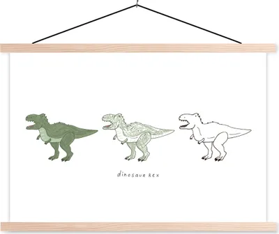 Produktbild von MuchoWow® Textilposter Dinosaurier - Kinderzimmer - Tyrannosaurus - Jungen - Mädchen - Kinder 60x40 cm mit holzfarbenen Rahmen - Bilder