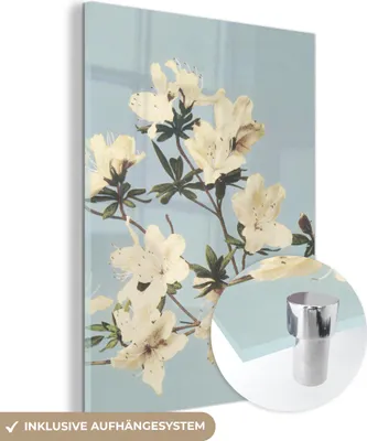 Produktbild von MuchoWow Glasbilder - Bilder auf Wandbild - Foto auf Glas Vintage - Blumen - Weiß - Natur 30x40 cm Wanddekoration aus Glas - Acrylglasbild - Acrylbilder - Wohnzimmer - Fotos