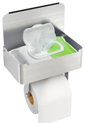 Image de Porte-papier hygiénique avec distributeur de lingettes humides, porte-papier hygiénique sans perçage, porte-papier hygiénique couleur argent, porte-papier hygiénique en acier inoxydable 304, porte-papier hygiénique de salle de bains, adhésif ou à percer
