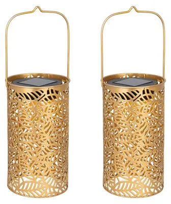 Produktbild von 2er Set LED Solarlaterne, Blättermuster, bronze, H 18 cm