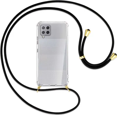 Produktbild von Handykette Backcover-Schutzhülle mit Band (Metall goldfarben) für Samsung Galaxy A42 5G - schwarz