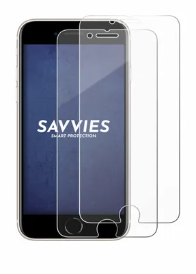 Two clear screen protectors are shown, one placed on a smartphone screen, and another next to it.