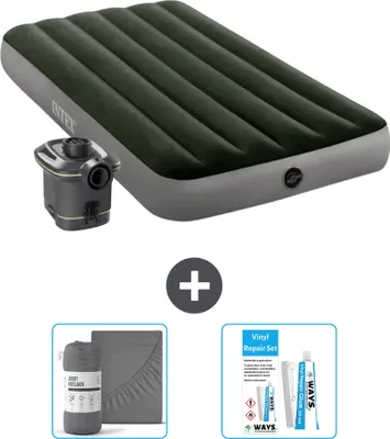 Produktbild von Intex Luftbett - 1 Person - 99 x 191 x 25 cm - Grün - Inklusive Pumpe - Spannbettuch en Reperaturset