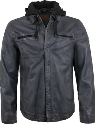 Produktbild von Redpoint - Herren Lederjacke Lammnappa Kapuze blau-anthra : 58