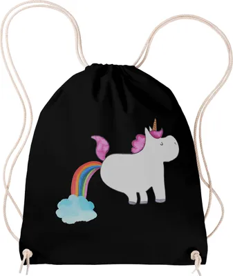 Produktbild von Mr. & Mrs. Panda Jutebeutel Einhorn Pupsen - Schwarz - Geschenk, Stoffbeutel, Unicorn, wander rucksack, Spaß, Lustig, sporttasche klein, gym tasche, Beutel, Regenbogen