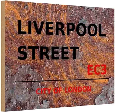 Produktbild von vianmo Holzschild 12x18 cm City Liverpool Street EC3 Straße Stadt