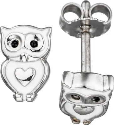 Produktbild von JOBO Kinder Ohrstecker Eule Herz 925 Silber mit Lackeinlage Ohrringe Kinderohrringe