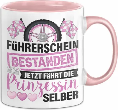 Produktbild von Führerschein Bestanden Geschenk Tasse Bestandener Führerschein Jetzt Fährt Die Prinzessin Selber Motorrad Fahrschule Kaffee-Becher (Rosa)