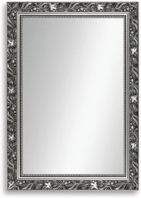 Produktbild von 'Ludwig' Antik Wandspiegel 35x150 cm mit Rahmen | Schwarz Grau Silber | Shabby Chic Vintage Barock Spiegel mit Holzrahmen | Barockspiegel inkl. Metall Aufhänger und Montagematerial