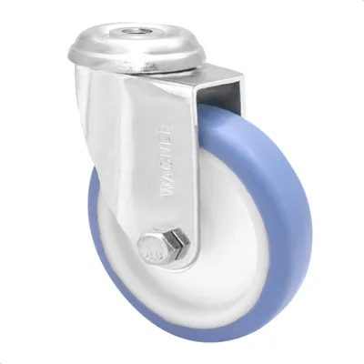 Produktbild von WAGNER Soft-Lenkrolle mit Rückenloch - Ø 100 mm, Stahl verzinkt, blau / weiß, Tragkraft 75 kg - 23170001