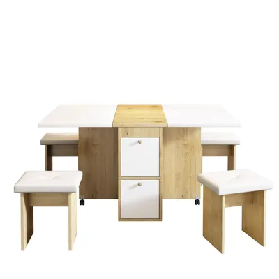 Produktbild von Klapptisch-Set mit 4 Hockern, Platzsparendes Design für Essens- und Vielzwecknutzung   , Weiß