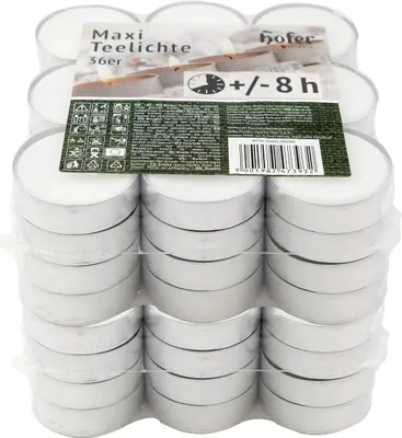 Produktbild von HOFER Maxi Teelichter 72 Stück – 57 mm – 8 Stunden Brenndauer – Tropffrei & Duftfrei – Weiße Wachskerzen in Metallhülsen