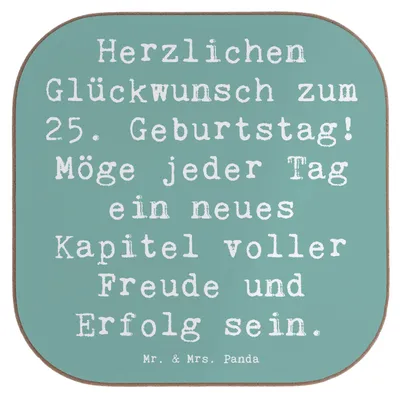 Produktbild von Mr. & Mrs. Panda Untersetzer Glas Spruch 25. Geburtstag - Meeresbrise - Geschenk, Vierteljahrhundert, Freude, Jubiläum, Liebevoll, Happy Birthday, Alter, Holzuntersetzer