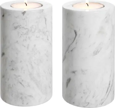 Produktbild von Casa Padrino Luxus Marmor Teelichthalter Set Weiß Ø 10 x H. 18 cm - Luxus Qualität