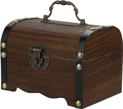 Produktbild von Sparschwein aus Holz, Safe, Spardose, Ersparnisse mit Schloss, Holzschnitzerei, handgefertigt, legendäre Schatztruhe