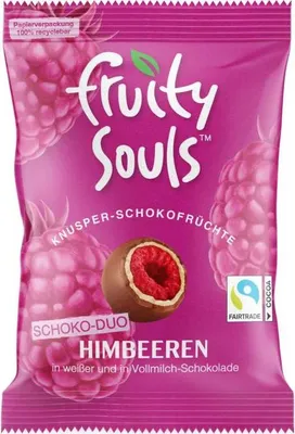 Produktbild von FruitySouls Knusper-Schokofrüchte Himbeeren Schoko-Duo 80g