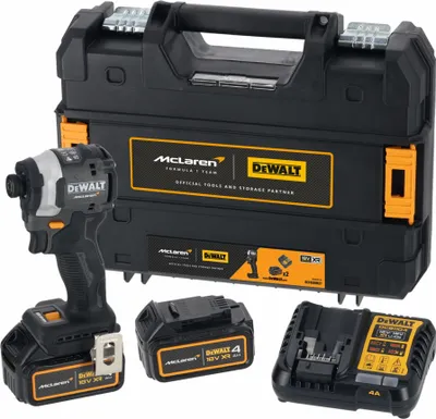 Immagine prodotto di Avvitatore a impulsi a batteria DEWALT 18V, incl. 2 batterie ricaricabili (18 Volt / 4Ah) e caricatore rapido di sistema