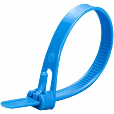 Produktbild von Kabelbinder wiederverschließbar Blau 200 mm x 7,6 mm 100 Stück UV-Beständig Nylon Kunststoff wiederverwendbar Set