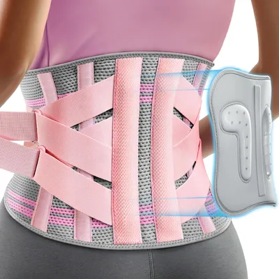Immagine prodotto di Cintura di supporto lombare XXL, rosa, con supporto per la colonna vertebrale lombare, 9 posizioni regolabili, imbottitura in silicone 3D, per alleviare il dolore