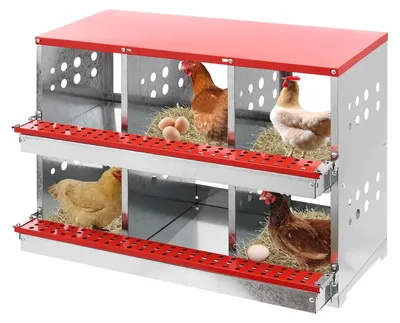 Produktbild von Hühner Legenest - 2-stöckige Nistbox - 6 Abteile - Schwerer verzinkter Stahl - Tragkraft 50 kg - Für Hühnerstall 84x42x62 cm