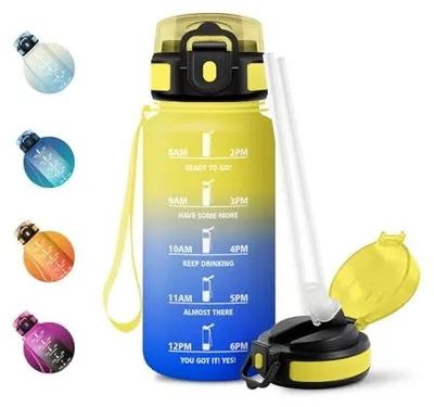 Produktbild von Trinkflasche 500ml JAPORIA mit Strohhalm, kohlensäuregeeignet, Zeitmarkierung,