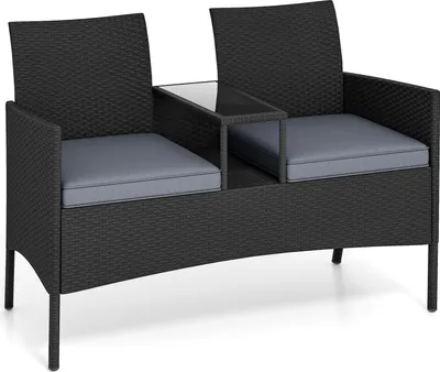 Produktbild von 2-Sitzer Polyrattan Gartenbank mit Tisch, Grau
