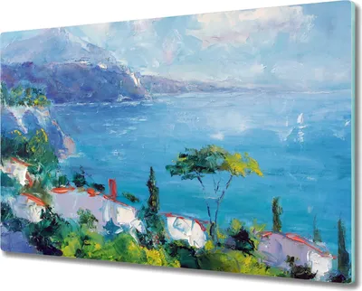 Produktbild von Coloray Hackbrett Kochplattenabdeckung Herdabdeckplatte 80x52 cm Schneidebrett Küchenbrett - Meer Berge blaues Meer