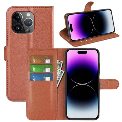 Immagine prodotto di Per Apple iPhone 15 Pro Smart Mobile Phone Case Brown Pelle finta Custodia Cover Case Book