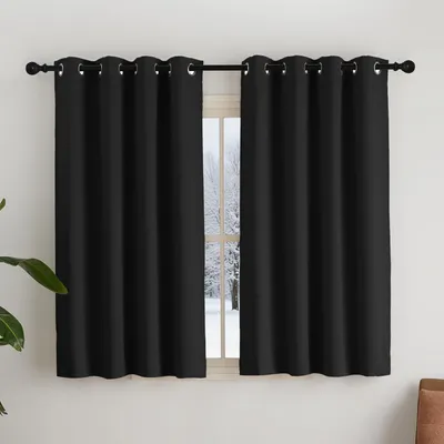 Verdunkelungsvorhang mit Ösen, 2er Set, 145x140 cm, Schwarz