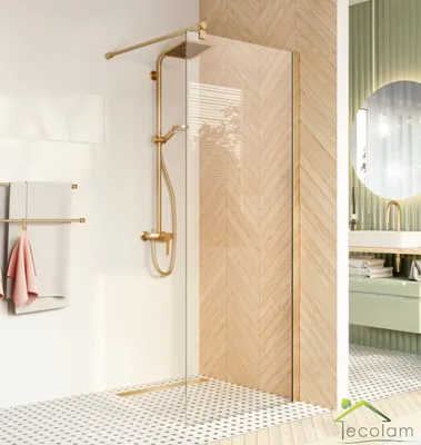 Produktbild von ECOLAM WALK IN Dusche transparent Duschwand Trennwand Duschabtrennung Duschkabine 80x200 cm Gold goldenes Profil