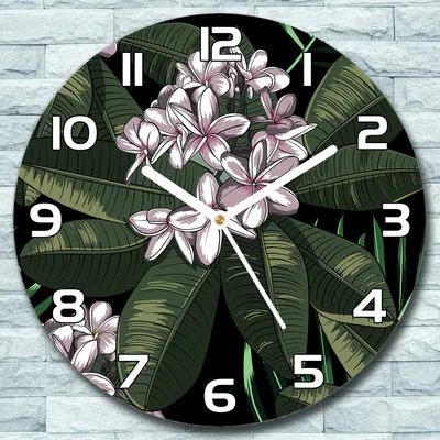 Produktbild von Wanduhr aus Glas Rund fi 30 Dunkle Blumen Quarz Deko Schlafzimmer Büro
