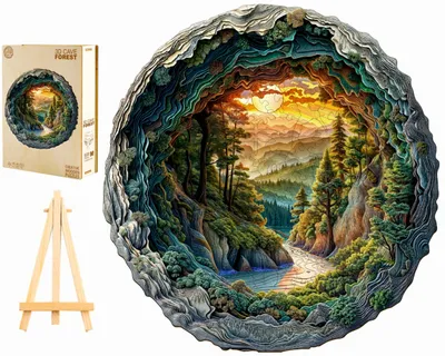 Produktbild von Pasjo24 Holzpuzzle Groß 300 Teile Wald Berge 3D Holzbox