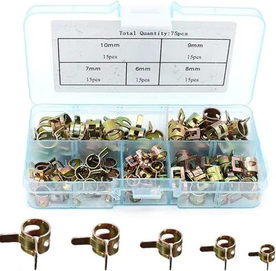 Produktbild von Schlauchklemmen Set aus Edelstahl, 75 Stück, 6-10 mm, für Kraftstoff-, Wasser-, Luft- und Vakuumschläuche