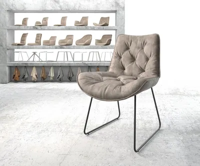 Produktbild von DELIFE Esszimmerstuhl Taimi-Flex Mikrofaser Taupe Vintage Kufengestell Schwarz