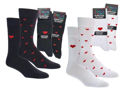 Produktbild von 2 Paar Valentinstag Socken mit Herzmotiv Partnersocken Freundesocken und Besties Socken schwarz Gr. 42-47