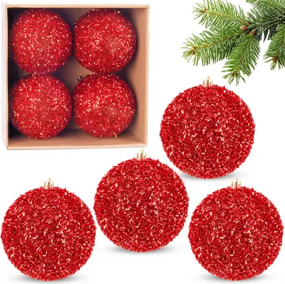 Produktbild von BRUBAKER Glitzer Weihnachtskugeln - 4er Set große Glitter Baumkugeln - 10 cm Christbaumkugeln Bruchsicher - Kunststoff Christbaumschmuck, Rot