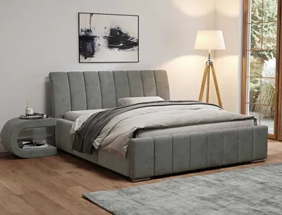 Produktbild von AGMAT Polsterbett PANAMA mit Kopfteil,200 x 200 cm, Doppelbett mit Bettkasten und Lattenrost aus Metall, Velourstoff: Grau