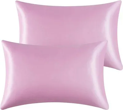 Produktbild von Famanu Satin-Kissenbezüge 50x75 cm rosa Set 2, superweich und seidig mit Umschlagverschluss