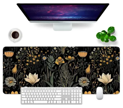 Produktbild von Großes Schreibtisch-/Mauspad mit Blumenmuster 80x30 cm, Gaming-Mauspad, PC-Mauspad, professionelles Gamer-Mauspad, Schreibtischzubehör, Bürodekoration (Blumen und Gras)