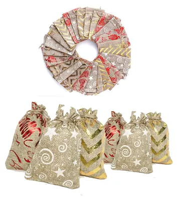 24/25 kleine Kordelzug-Beutel aus Baumwolle, Geschenkbeutel, Adventskalender