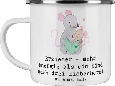 Produktbild von Mr. & Mrs. Panda Teetasse Erzieher Energie - Weiß - Geschenk, Berufe, Haferl, Berufsgestaltung, Berufsliebe, Teebecher, Pott, Campingbecher, Kreativität, Emaille Tasse