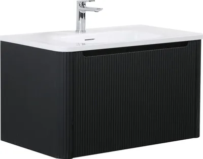 Produktbild von Badplaats Badmöbel Set mit Waschbecken und Unterschrank Tundra 80 x 48 cm Schwarz Mat - Waschbeckenunterschrank mit Soft-Close und Waschbecken, Vorgemontiert