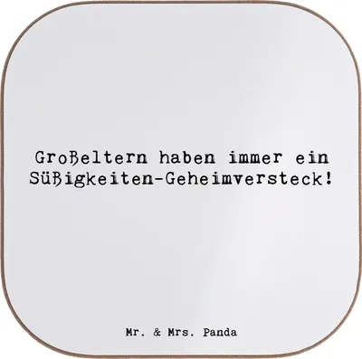 Produktbild von Mr. & Mrs. Panda Personalisierter Untersetzer Großeltern Süßigkeiten - Weiß - Geschenk, Familienmitglieder, bedruckt, Glasuntersetzer personalisiert, Generationen