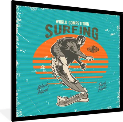 Produktbild von MuchoWow® MuchoWow® Gerahmtes Poster Vintage - Surfen - Surfbrett 40x40 cm - Poster mit zchwarzem Bilderrahmen - Mit Rahmen - Wanddekoration Schlafzimmer