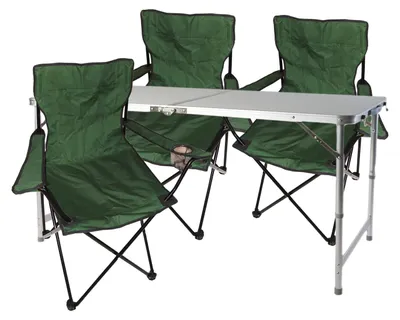 4tlg. Campingmöbel Set grünTisch mit Tragegriff höhenverstellbar Stühle Tasche